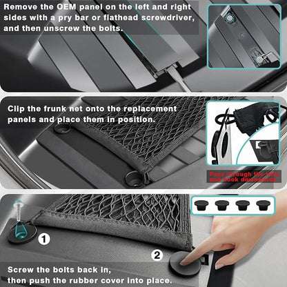 BestEvMod Cargo Mesh Net for Pickup Truck Bed Compatible with Tesla Cybertruck 2026 2025 2024 Accessories Mesh Extra Strong Hook Stretchable Trunk Cargo Organizer (Frunk Net)