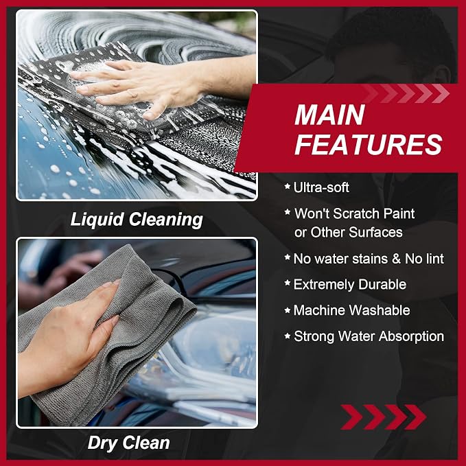 Oudain 200 Pcs Microfiber Cleaning Cloth 16x16 Inch Microfiber Towels for Car Ultra Absorbent Cleaning Rags Reusable Lint Free Streak Free Detailing Towel for Car Washing Drying Dusting (Gray)