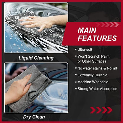 Oudain 200 Pcs Microfiber Cleaning Cloth 16x16 Inch Microfiber Towels for Car Ultra Absorbent Cleaning Rags Reusable Lint Free Streak Free Detailing Towel for Car Washing Drying Dusting (Gray)