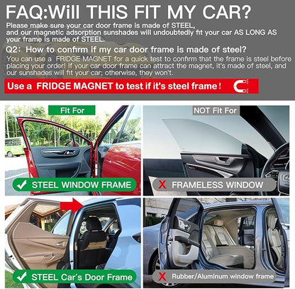 Ovege Car Window Shade - Side Window Sun Shade Curtain, Pleated Silky UV Protection Privacy, Baby Suction Magnetic (Black-Opaque, Back Seat 2pcs)