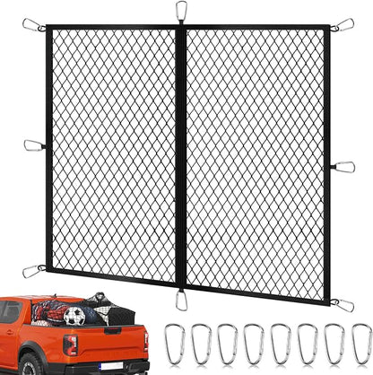 Cargo Net for Pickup Truck Bed 4'×4' Stretches to 7'×7', Highly Elastic Truck Bed Net with Fine Mesh & 8 Strong Metal Carabiners, Easy to Install Cargo Netting for Vehicles, Trailers, Boats