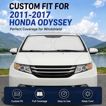 Custom Fit Windshield Sun Shade for Honda Odyssey 2011-2017 | Custom Fit Windshield Cover, Blocks UV Rays, Double-Layer Heat Shield, Durable Frame, Easy Fold & Storage