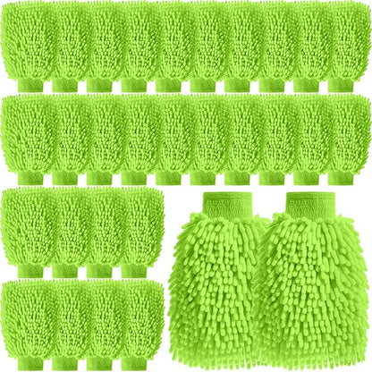 24 Pack Car Wash Mitt Bulk Microfiber, 10'' x 8'' Chenille Car Wash Mitt Gloves, Scratch Free Double Sided No Lint No Marks for Truck SUV and All Vehicle Surfaces (Lime Green)