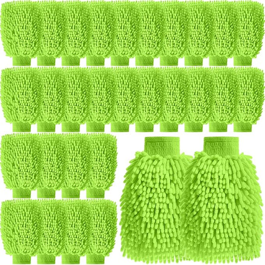 24 Pack Car Wash Mitt Bulk Microfiber, 10'' x 8'' Chenille Car Wash Mitt Gloves, Scratch Free Double Sided No Lint No Marks for Truck SUV and All Vehicle Surfaces (Lime Green)