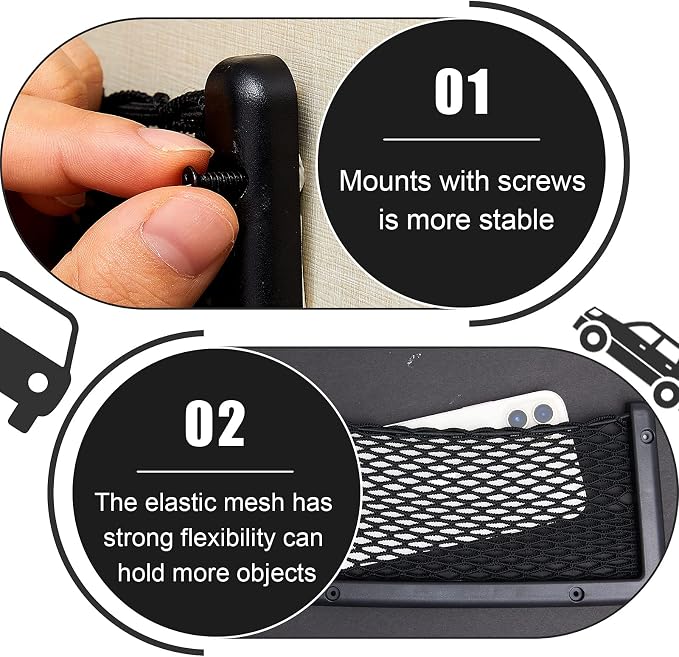 Frienda 4 Pcs Boat Storage Net Bag, ABS Plastic Car Framed Mesh Net Holder, Phone & Cargo Organizer with Screws for Auto, Rv, Boat, Pontoon, Truck Pocket Storage (9 x 4 Inch)