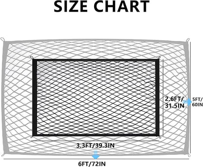 Cargo Net for SUV with Hooks, Adjustable Highly Elastic Storage Organizer Net for Car, Pickup Trucks,Mesh Organizer 2.6'x3.3' Stretches to 5'x6',Road Trip Essentials Black