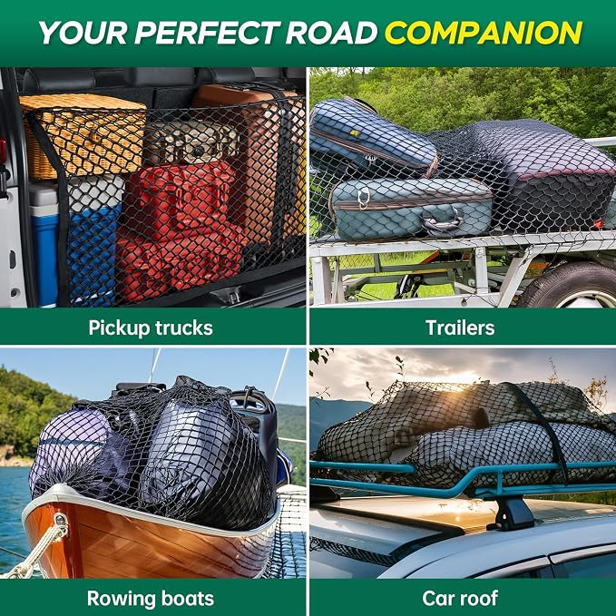Heavy Duty Cargo Net for Pickup Truck Bed - 4' x 4' Stretches to 8' x 8' - Sturdy Latex Bungee Net Mesh - Truck Bed Accessories for Dodge RAM, Ford, Chevy, Toyota