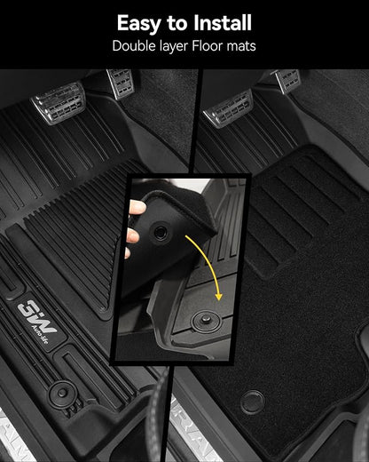 3W Floor Liner & Carpet Top Bundle for 2019-2024 Dodge Ram 1500 Crew Cab (New Body/Without Storage) All-Weather 1st & 2nd Row TPE Mats Set, Not for Classic Models