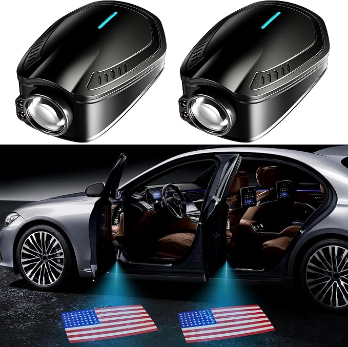 Car Door Lights,Door Lights Logo Projector Rechargeable,Car Door Projector Lights,HD Car Welcome Light for Cars Use at Night 2pcs. (for American Flag)