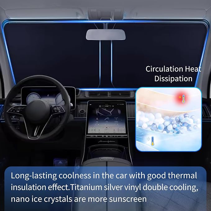 Windshield Sun Shade for Cadillac SRX 2010-2025 & Lincoln MKC 2015-2019 / MKX 2007-2018, Front Windshield Sunshade with Full Coverage Reflective Polyester Material Blocks Heat & Sunlight