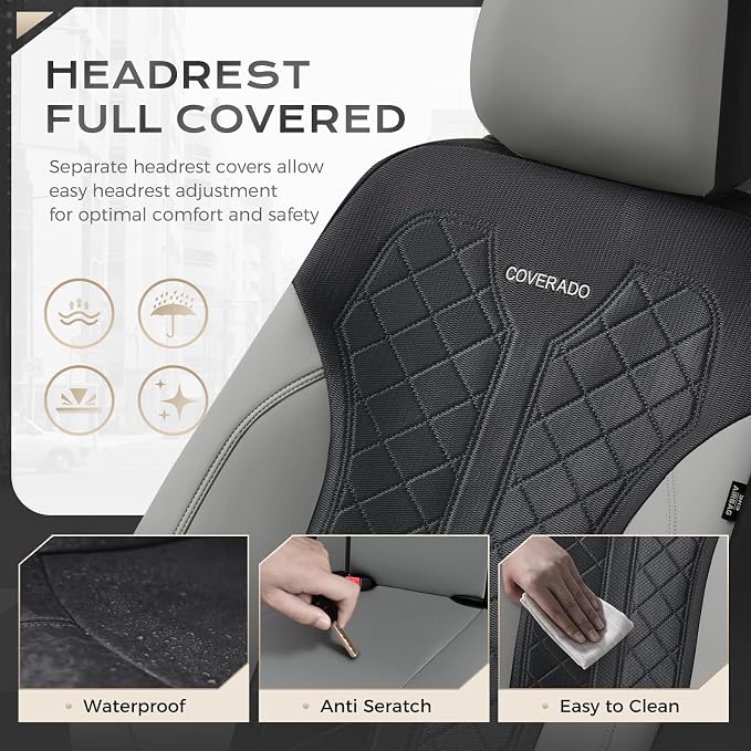 Coverado Car Seat Covers 5 Seats, Seat Covers Full Set, Mesh Breathable Seat Protectors, 5-Piece Spill-Proof White Automotive Seat Covers, Universal Fit for SUV, Sedan, Truck