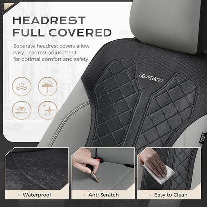 Coverado Car Seat Covers 5 Seats, Seat Covers Full Set, Mesh Breathable Seat Protectors, 5-Piece Spill-Proof White Automotive Seat Covers, Universal Fit for SUV, Sedan, Truck