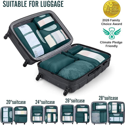 Veken 8 Set Packing Cubes for Travel Essentials,Anti-Wrinkle Buckled Suitcase Organizer for Shoe & Toiletry Bag,Carry On Luggage Bag with 99+ Count Mesh Holes for Airplane & College Dorm Accessories