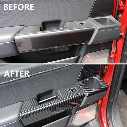Carbon Fiber Interior Rear Door Window Switch Panel Cover Trim for Ford F150 2021+ Decoration Accessories