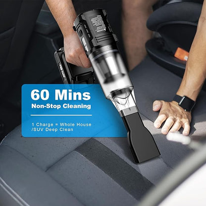 Car Vacuum Cordless, 35000PA Strong Suction Handheld Vacuum with 2 Detachable Batteries, 60Min Runtime Portable Vacuum Cleaner for Car Detailing, Pet Hair, Home Couch & Office, 350ML XL Dust Cup