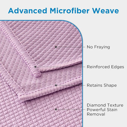 Microfiber Glass Cleaning Cloth, White Purple Blue, 6 Pack | 15.5x15.5 Inches Lint Free Streak Free Stainless Steel Cloth For Window Screen Car
