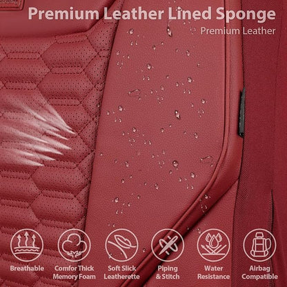 CAR PASS 3D Foam PU Leather Car Seat Covers Front Seats,Wine Faux Leather Front Seat Covers for Cars, Universal Fit for SUVs Trucks Vans Sedan Automotive, Armrest Airbag Compatible,Burgundy
