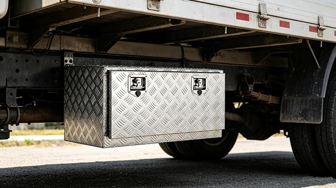 42“L x 17" W x 18" H Aluminum Underbody Truck Toolbox with Lock | Waterproof Square Truck Storage Organizer Chest for Pick Up Truck Bed, RV Trailer,Black,Tool Box with Lock