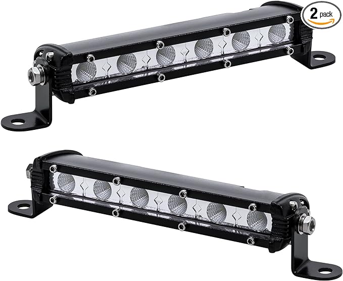 True Mods 2pc 7" Ultra-Slim Single Row Off Road LED Light Bar [1530lm] [18W] [IP68 Waterproof] [12V - 24V] Fog/Driving/Work Lights for Trucks ATV Cars - 60 Degrees Flood Light