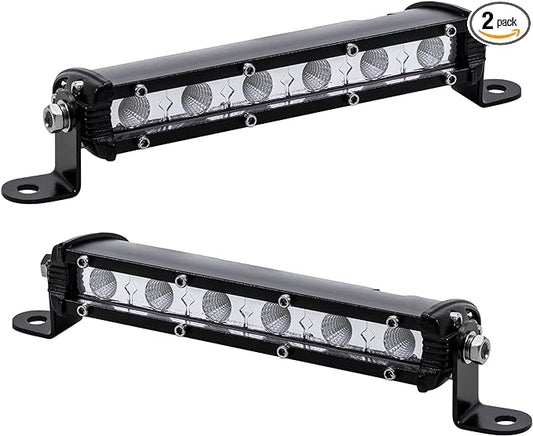 True Mods 2pc 7" Ultra-Slim Single Row Off Road LED Light Bar [1530lm] [18W] [IP68 Waterproof] [12V - 24V] Fog/Driving/Work Lights for Trucks ATV Cars - 60 Degrees Flood Light
