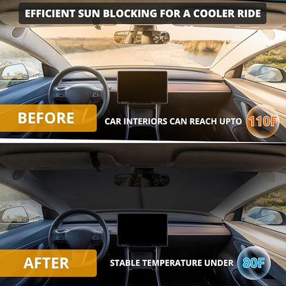 EcoNour Tesla Windshield Sun Shade for Model 3/Y 2017-2026, Foldable Front Window Sunshade Heat & UV Blocker for Tesla Interior Accessories