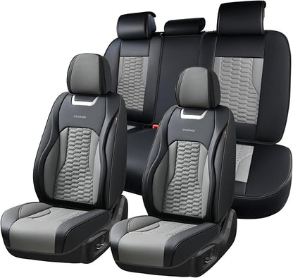 Coverado Car Seat Covers Full Set, 5 Seats Nappa Leather Seat Covers for Cars, Waterproof Automotive Car Seat Covers Interior Accessories Universal Fit Most Sedans, SUVs, Pick-up Trucks(Black&Gray)
