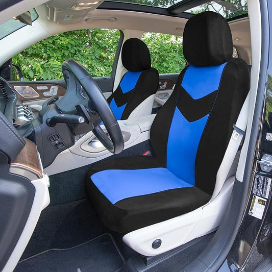 Universal Fit Chevron Flat Cloth Car Seat Covers Full Set - Blue