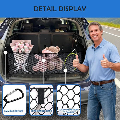 Envelope Style Cargo Net for 2014-2022 2023 Jeep Cherokee Accessories, Rear Trunk SUV Mesh Cargo Net, Upgraded 5mm Bungee & Double-Layer Nylon Storage Tailgate Netting Grocery&Tools Holder Organizer