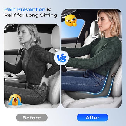Coverado Car Seat Cushion and Lumbar Support Pillow One Piece, Napa Leather Memory Foam Ergonomic Back Support Driving Seat Cushion for Back Pain, Non-Slip Washable Cushion for Car, Driver, Office