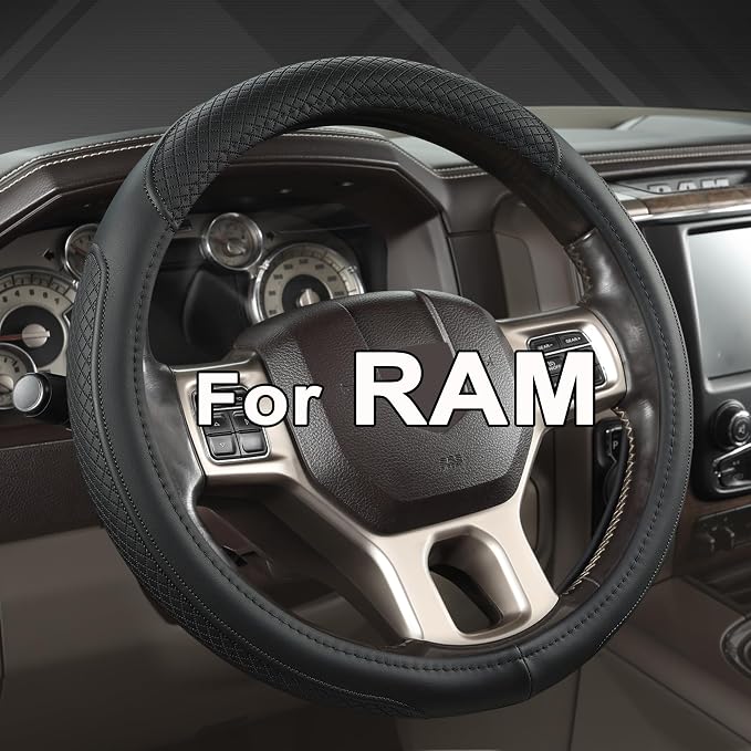 West Llama Customized Auto Car Steering Wheel Cover for Dodge RAM 1500 2500 3500, 15.5-16 inch(Black+Orange-Large Size)