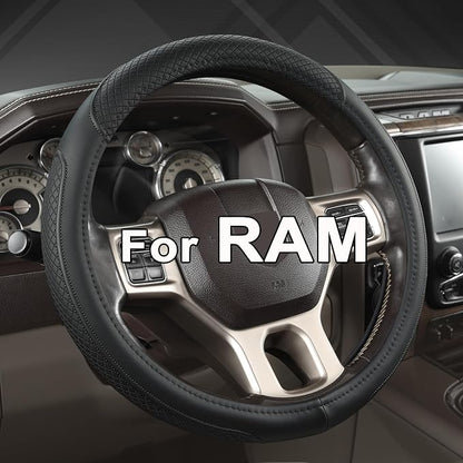 West Llama Customized Auto Car Steering Wheel Cover for Dodge RAM 1500 2500 3500, 15.5-16 inch(Black+Orange-Large Size)
