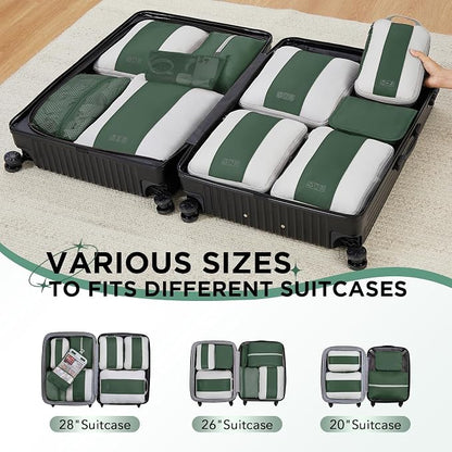 OlarHike 10-Pack Compression Packing Cubes for Travel Essentials,Compressible Expandable Packing Cubes for Suitcase,Luggage Garment Bags for Travel,Handy Helper for Organizing Clothes(Dark Green)