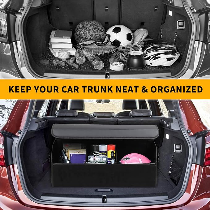AUTOARK Leather Car Trunk Organizer,Durable Collapsible Adjustable Compartments Cargo Storage,Extra Large Capacity,AK-151