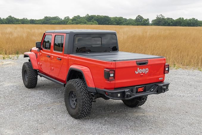 Rough Country Hard Tri-Fold Truck Bed Cover, Flip Up Truck Tonneau Covers for Jeep Gladiator JT (2020-2024) - 5ft Jeep Gladiator Bed Cover, Tonneau Cover - 49620500