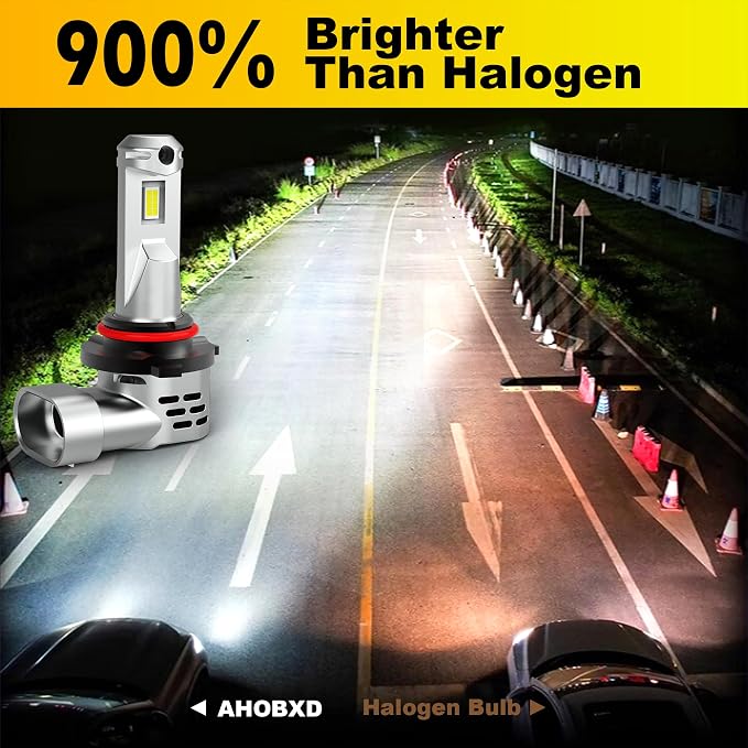 AHOBXD 9005 Light Bulb, 6500K White with Fan Cooling Upgraded Super Bright 900% 60000LM Brightness Real 1:1 Halogen Size 80000Hours Lifespan 9005/HB3 Car Fog Lights Pack of 2