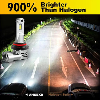 AHOBXD 9005 Light Bulb, 6500K White with Fan Cooling Upgraded Super Bright 900% 60000LM Brightness Real 1:1 Halogen Size 80000Hours Lifespan 9005/HB3 Car Fog Lights Pack of 2