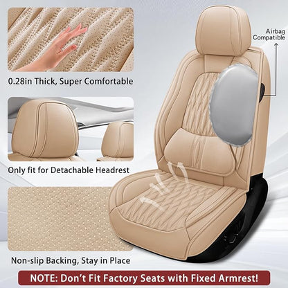 WELLDO Car Seat Covers, 5 Seats, Beige-White | Waterproof, Scratch-Resistant, Breathable & Easy to Clean, Universal Fit for SUV Sedan Truck, Full Set