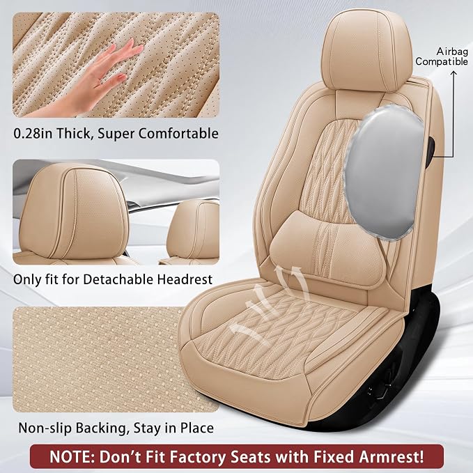WELLDO Car Seat Covers, 2 Seats,Beige | Waterproof, Scratch-Resistant, Breathable & Easy to Clean, Universal Fit for SUV Sedan Truck, Full Set