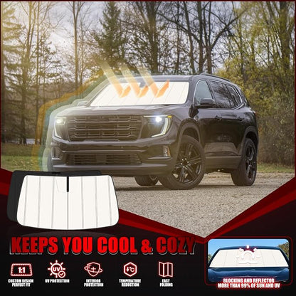 Windshield Sun Shade for GMC Acadia 2024-2026, Front Window Visor Accessories, Folding Design Blocks Heat & UV Rays Maintain Cool Interior and Save Space