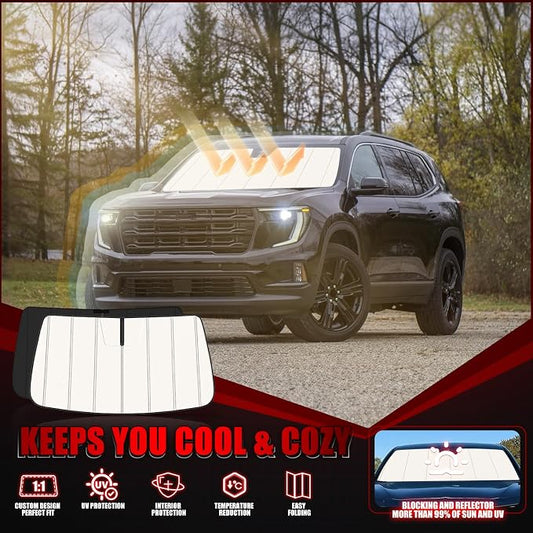 Windshield Sun Shade for GMC Acadia 2024-2026, Front Window Visor Accessories, Folding Design Blocks Heat & UV Rays Maintain Cool Interior and Save Space