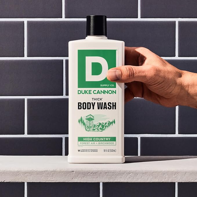 Duke Cannon Supply Co. Mens THICK Body Wash - Free of Sulfate, Paraben, & Phthalates Leaving Skin Soft and Hydrated - High Viscosity Odor Protection - Long Lasting Freshness - High Country (18oz)
