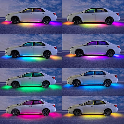 Yielinth Underglow Car Lights, 252 LEDs RGBIC 4 pcs Dream Color Dancing Chasing Strip Lights with 16 Million Colors and 213 Scene Modes with App and Remote Control, 5 Music Modes for All Cars