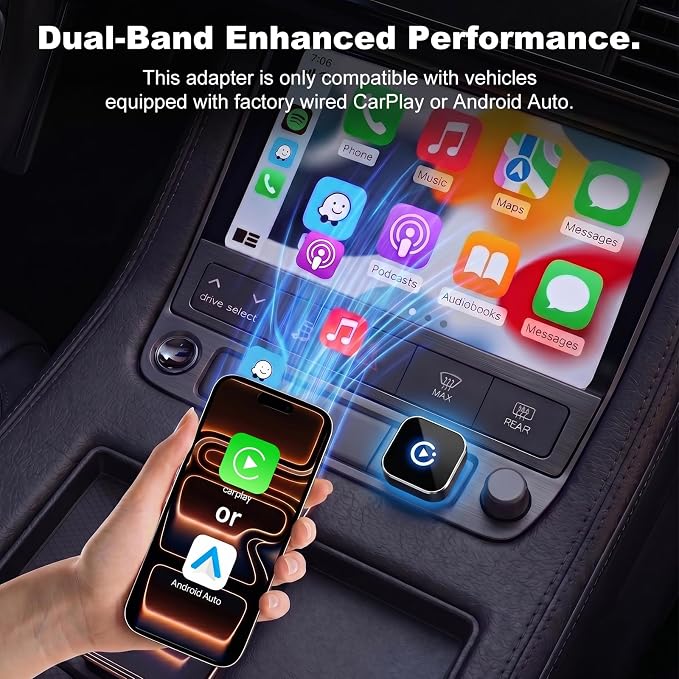 Bose Wireless CarPlay and Android Auto Adapter, Plug and Play Wired to Wireless CarPlay Dongle, Fast Auto-Connect, Type-C & USB Cable Included, Compatible with 800+ Cars, Supports iOS 10+