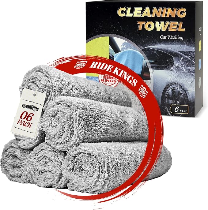 Car Wash Towels 16x16 - Microfiber, Grey 6-Pack | Premium microfiber is highly absorbent, lint-free & reusable. Perfect for car interior, exterior, kitchen & home.