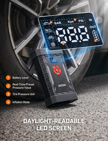 AstroAl A30 Jump Starter with Air Compressor, 4000A &150PSI Portable Car Battery Jump Starter (10.0 Gas/8.0LDiesel) with Tire Inflator, 12V Battery Charger, 18W Quick Charge, Jumper Cables, Lights