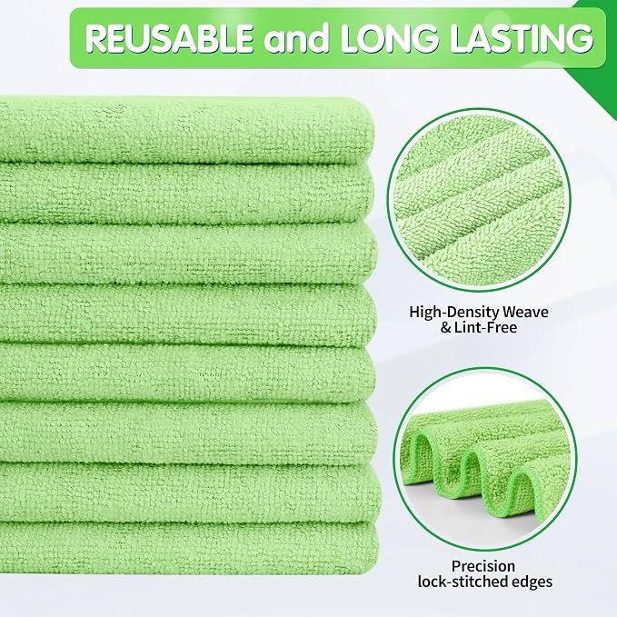 FIXSMITH Sage Green Microfiber Cleaning Cloth -Pack of 8, Highly Absorbent Cleaning Rags, 16"X12" All Purpose Cleaning Towels for Housekeeping, Kitchen, Car, Lint Free and Reusable Microfiber Towels