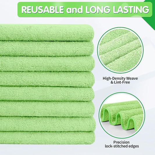 FIXSMITH Sage Green Microfiber Cleaning Cloth -Pack of 8, Highly Absorbent Cleaning Rags, 16"X12" All Purpose Cleaning Towels for Housekeeping, Kitchen, Car, Lint Free and Reusable Microfiber Towels