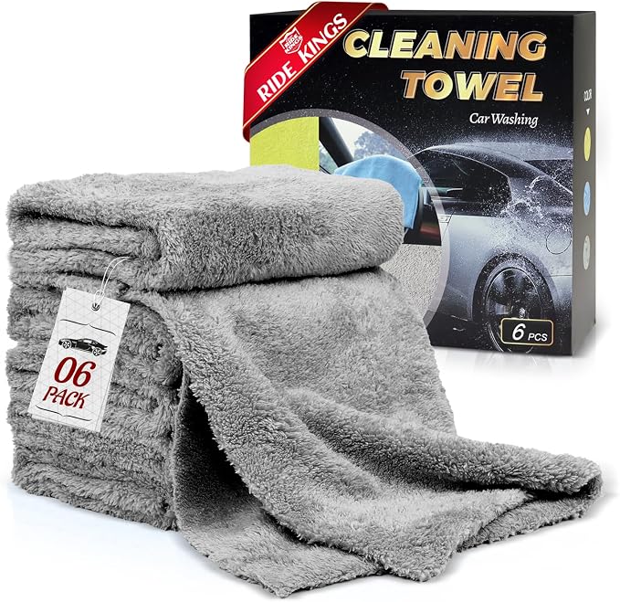Car Wash Drying Towels, 450gsm Ultra-Thick Absorbent Lint-Free Extra Soft Microfiber Rags for Car Detailing, Interior & Exterior Cleaning Cloths, 16in x 16in - Microfiber, Grey, 6 Packs