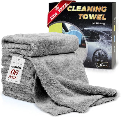 Car Wash Drying Towels, 450gsm Ultra-Thick Absorbent Lint-Free Extra Soft Microfiber Rags for Car Detailing, Interior & Exterior Cleaning Cloths, 16in x 16in - Microfiber, Grey, 6 Packs