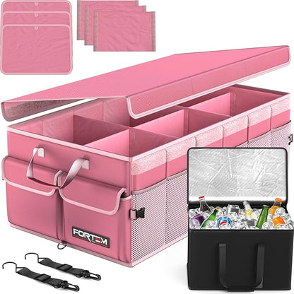 FORTEM Trunk Organizer with Cooler For SUV Car Trunk, Foldable Storage, Car Accessories for Women Men, Collapsible Bag, 600D Oxford, Non Slip Bottom, Straps, Soft Cover (105L)